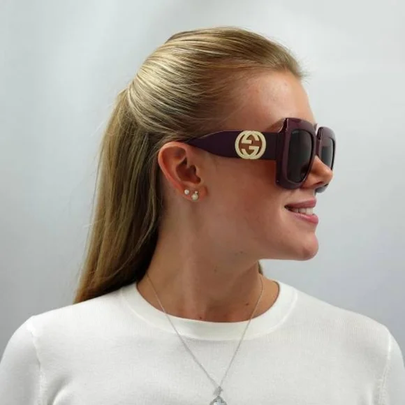 NEW GUCCI OVERSIZED SQUARE WOMEN'S SUNGLASSES GG1022S 007 BURGUNDY GUCCI… - Picture 5 of 9
